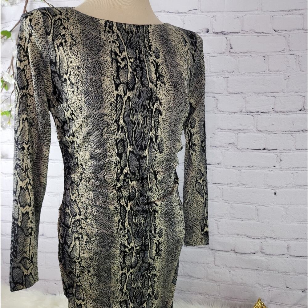 PHILOSOPHY Republic Snakeskin Print Bodycon Dress Ruched Side Back Night Out - Picture 5 of 16